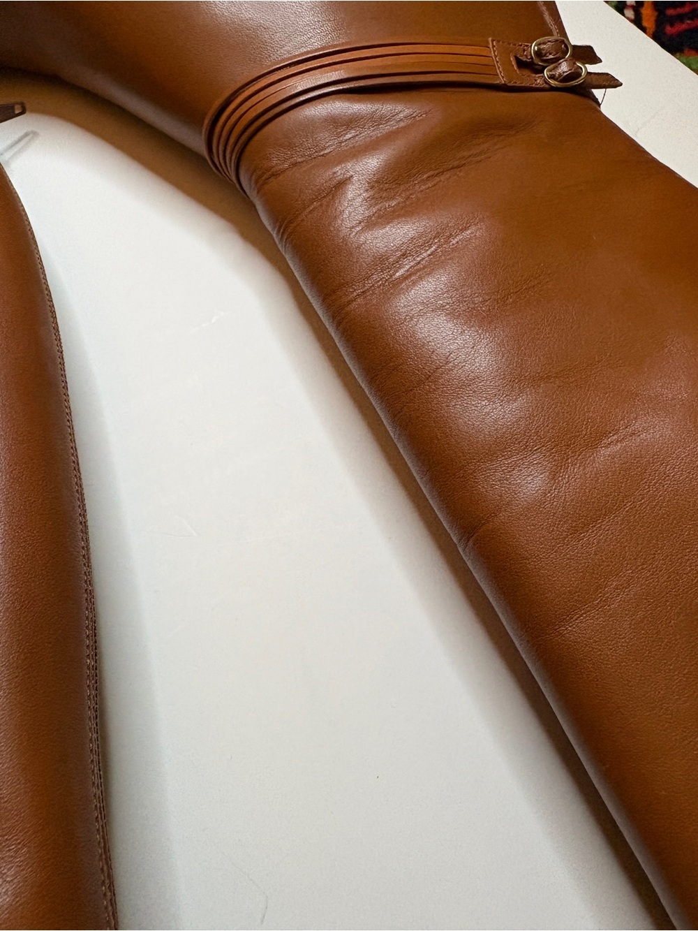 ANN TAYLOR cognac leather pointy toe heeled boots y2k business casual - Picture 3 of 10